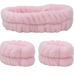 Spa Headband pink Microfiber
Facial Makeup Hairband with Wristbands Elastic Set